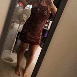 Maroon and tan lace dress BRAND NEW
